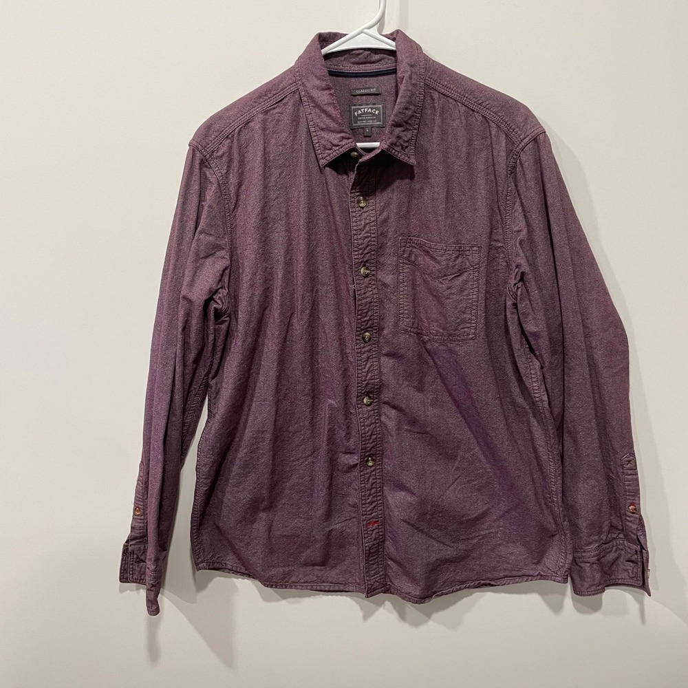 Fat Face Mens‎ Classic Fit Long Sleeve Button Up Shirt Burgundy Heathered Size L